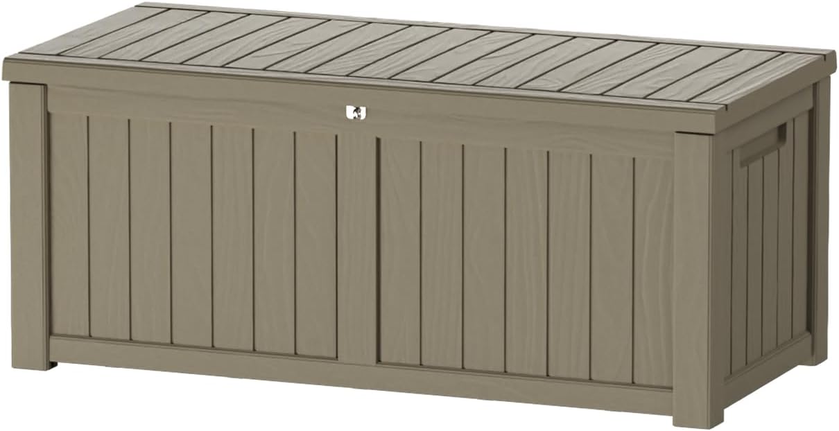 150 Gallon Outdoor Storage Box Waterproof Lockable Resin Deck Box Large, Patio Storage Bin for Pool Accessories Cushion Furniture, Garden Tools, UV-Resistant Outside Delivery Black
