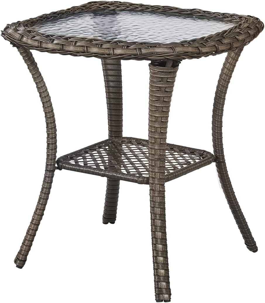 Rilyson Patio Tables Outdoor Coffee Table - Steel Side Tables End Table for Proch Deck Balcony Garden Squre Brown Tabletop