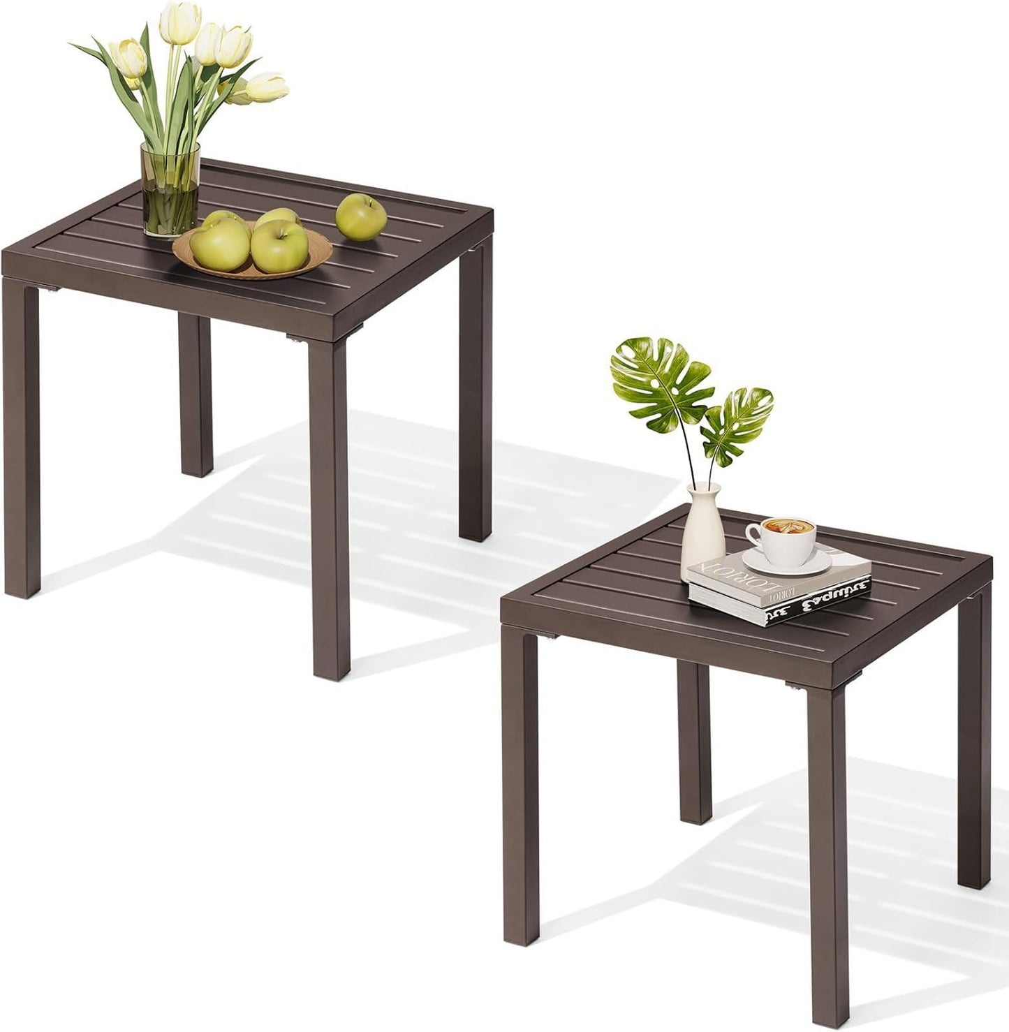 Crestlive Products Outdoor Side Table Set of 2 - Small Metal Square End Table - Easy to Assemble, Weather Resistant Ideal for Garden, Patio, Poolside, Beach, Balcony, Porch