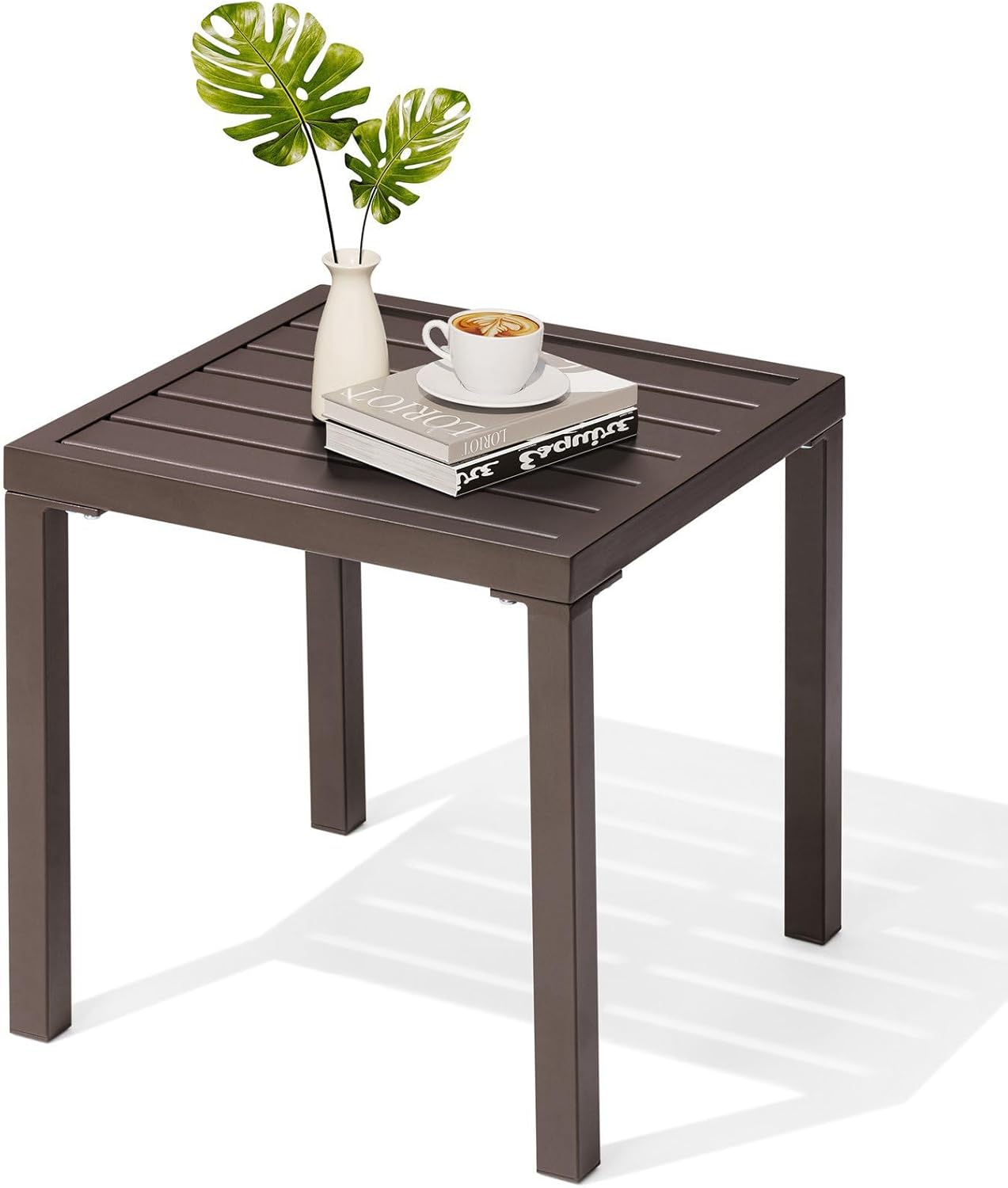 Crestlive Products Outdoor Side Table Set of 2 - Small Metal Square End Table - Easy to Assemble, Weather Resistant Ideal for Garden, Patio, Poolside, Beach, Balcony, Porch