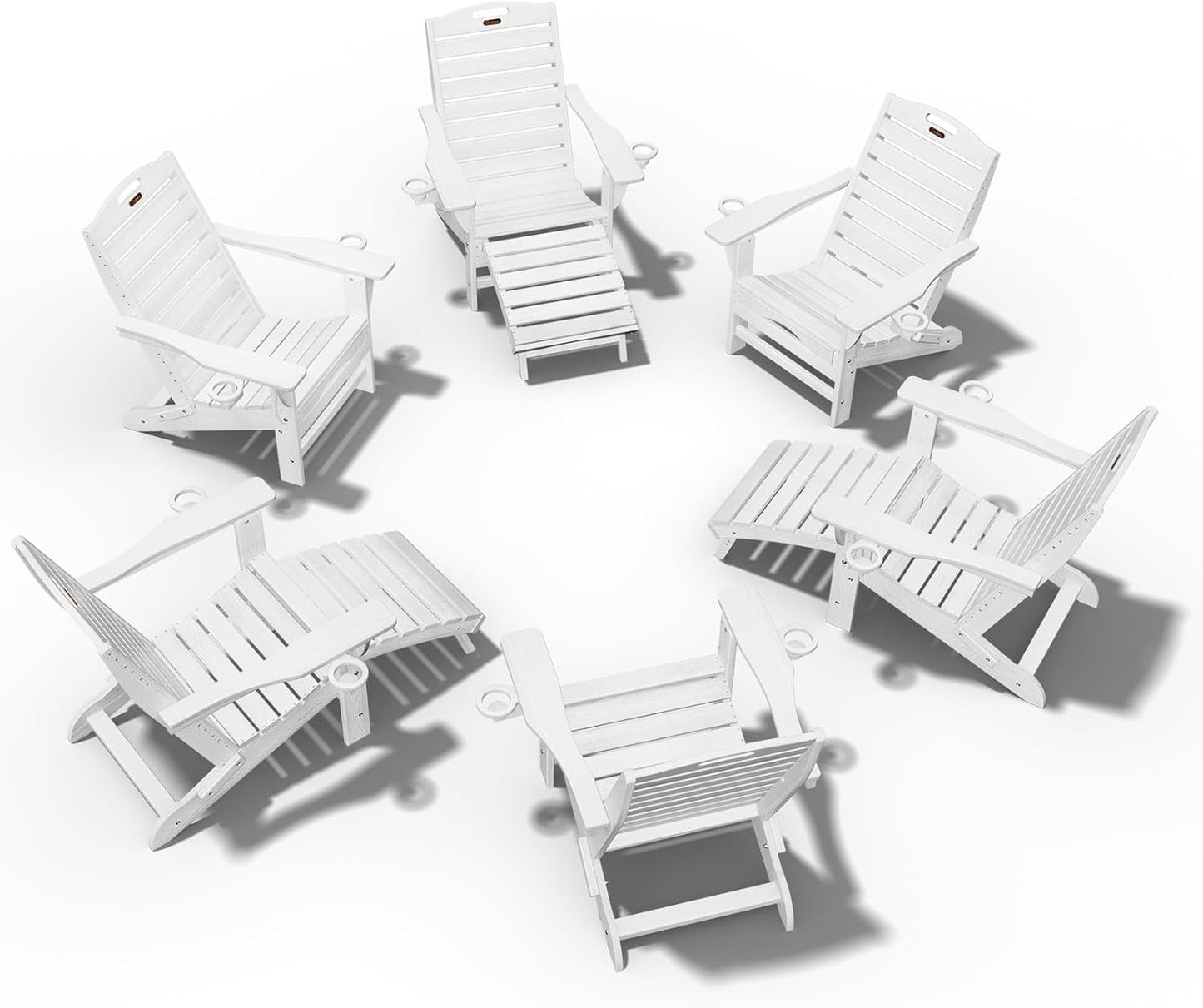 Ciokea Folding Adirondack Chair with Retractable Ottoman, Outdoor Fire Pit Chairs with Pull Out Foot Rest Weather Resistant Lawn Patio Chair with 2 Cup Holder (Gray)