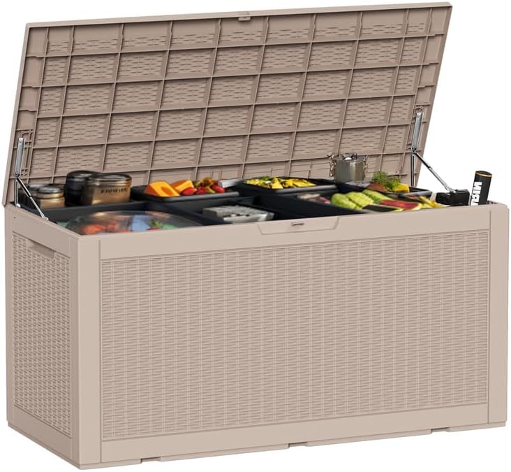 Outdoor Storage Box with Wheels – 75 Gallon Mobile Waterproof Resin Deck Box, Lockable Storage for Patio Cushions, Garden Tools, Pool Accessories – UV-Resistant Storage Bench for Backyard & Deck