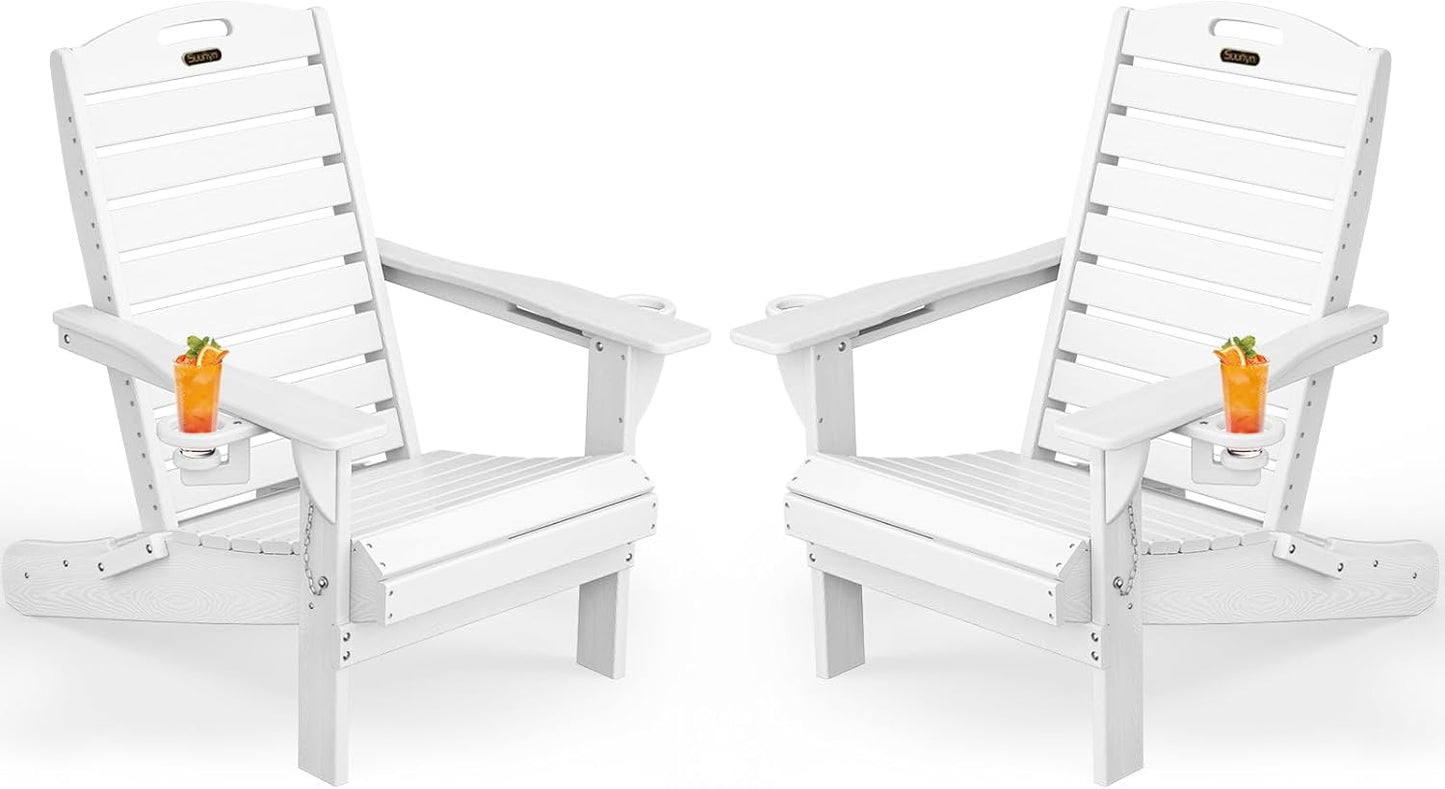 Adirondack Chair Folding HDPE Adirondack Chairs with Cup Holder, Outdoor Fire Pit Chairs All-Weather Lawn Chair for Deck Patio Garden (Grey)