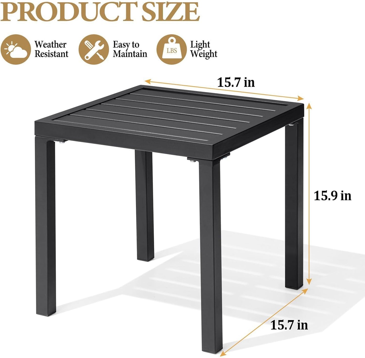 Crestlive Products Outdoor Side Table Set of 2 - Small Metal Square End Table - Easy to Assemble, Weather Resistant Ideal for Garden, Patio, Poolside, Beach, Balcony, Porch