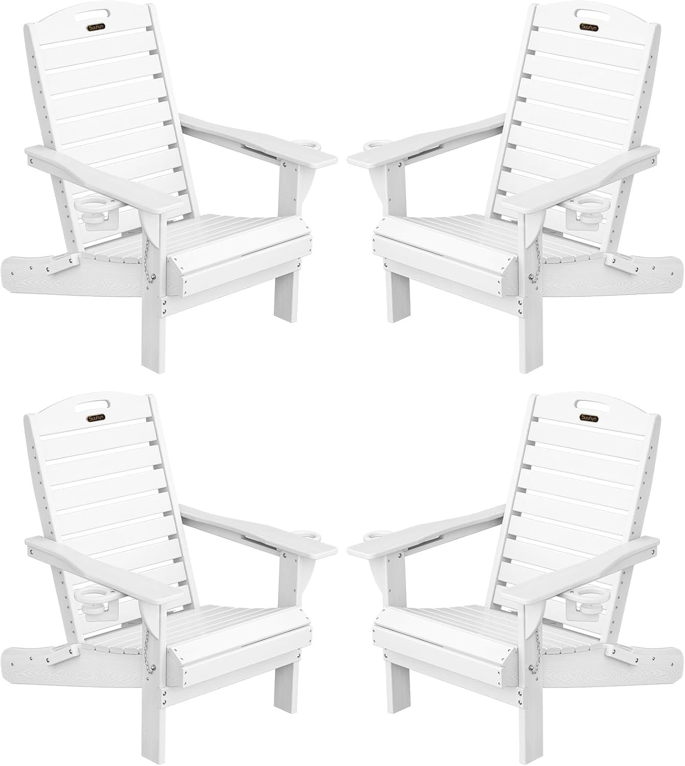 Adirondack Chair Folding HDPE Adirondack Chairs with Cup Holder, Outdoor Fire Pit Chairs All-Weather Lawn Chair for Deck Patio Garden (Grey)
