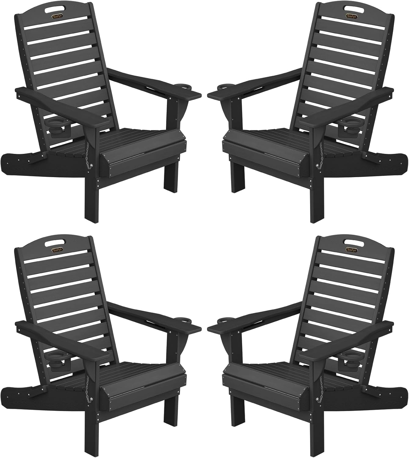 Adirondack Chair Folding HDPE Adirondack Chairs with Cup Holder, Outdoor Fire Pit Chairs All-Weather Lawn Chair for Deck Patio Garden (Grey)