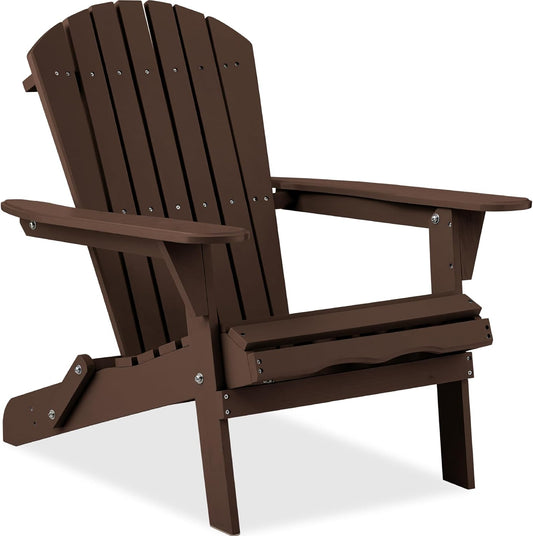 Best Choice Products Folding Adirondack Chair Outdoor Wooden Accent Furniture Fire Pit Lounge Chairs for Yard, Garden, Patio w/ 350lb Weight Capacity - Brown