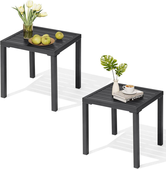 Crestlive Products Outdoor Side Table Set of 2 - Small Metal Square End Table - Easy to Assemble, Weather Resistant Ideal for Garden, Patio, Poolside, Beach, Balcony, Porch