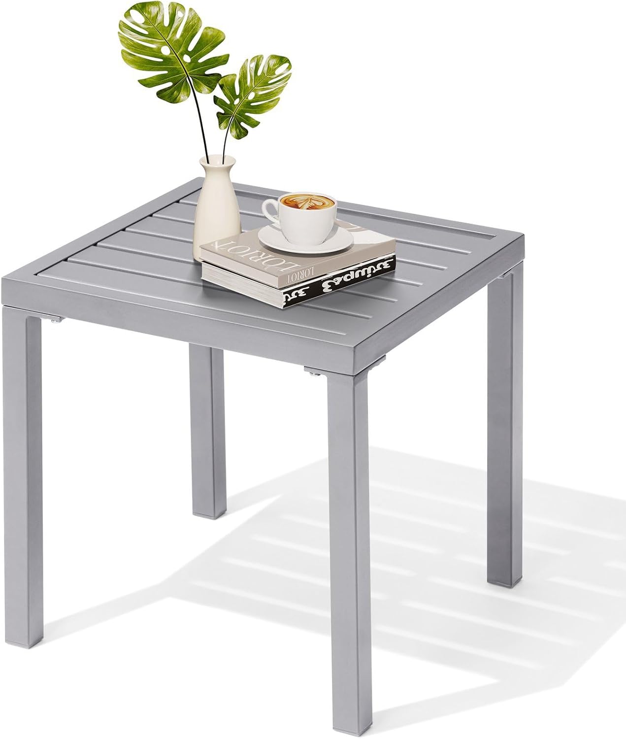 Crestlive Products Outdoor Side Table Set of 2 - Small Metal Square End Table - Easy to Assemble, Weather Resistant Ideal for Garden, Patio, Poolside, Beach, Balcony, Porch