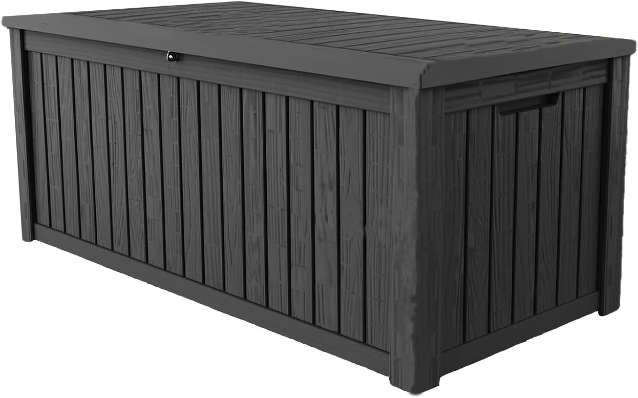 TARKARI 320 Gallon Lockable Resin Deck Box, Waterproof & UV-Resistant Outdoor Storage Box for Outdoor Cushion Storage, Garden Tools & Pool Accessories Storage, Black