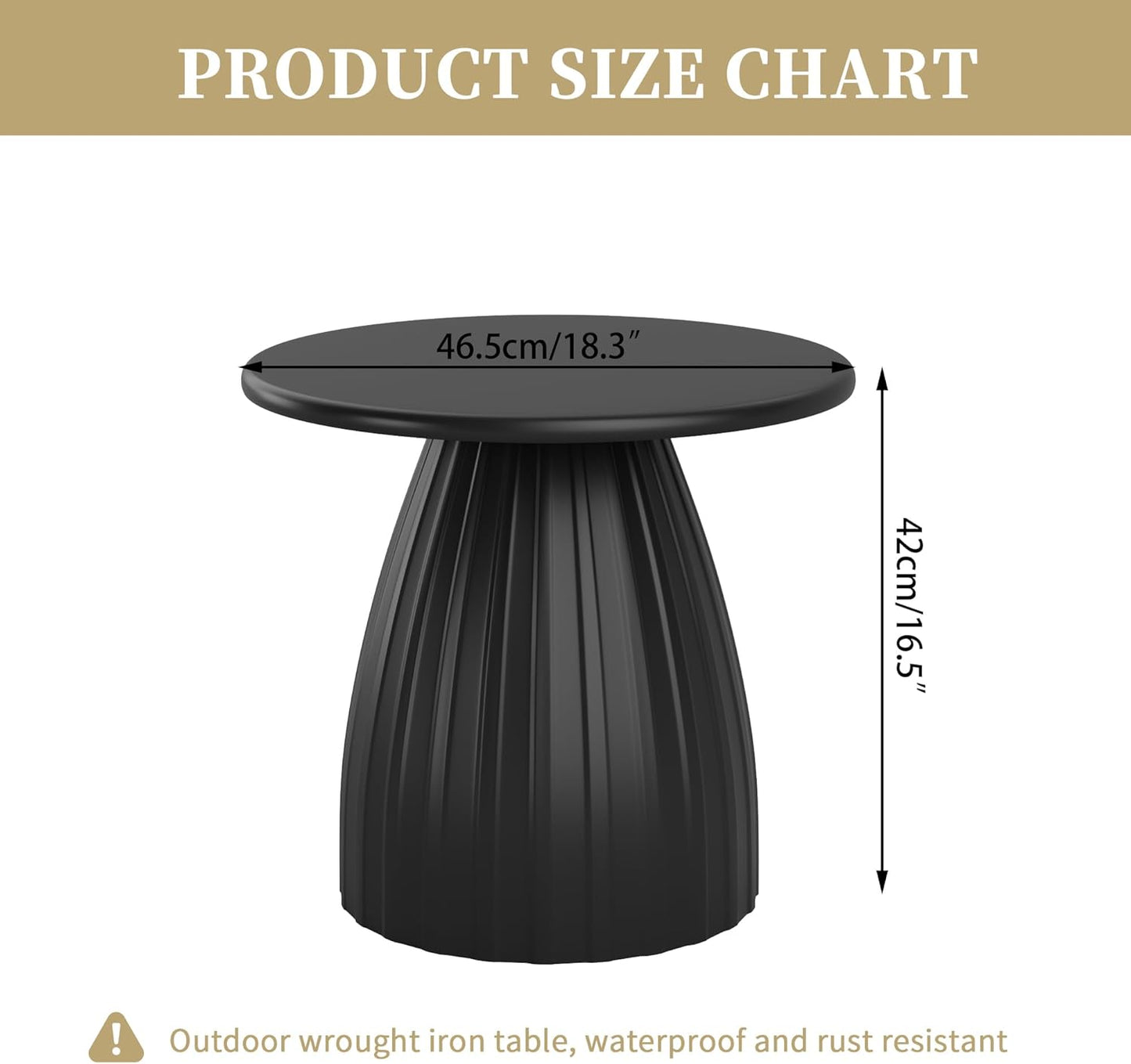Round Metal Patio Outdoor Side Table, Steel Outdoor Accent Table, Black Small End Table Patio Furniture, for Garden, Pool, Yard, Balcony, Living Room, Deck, Weather Resistant, No Assembly