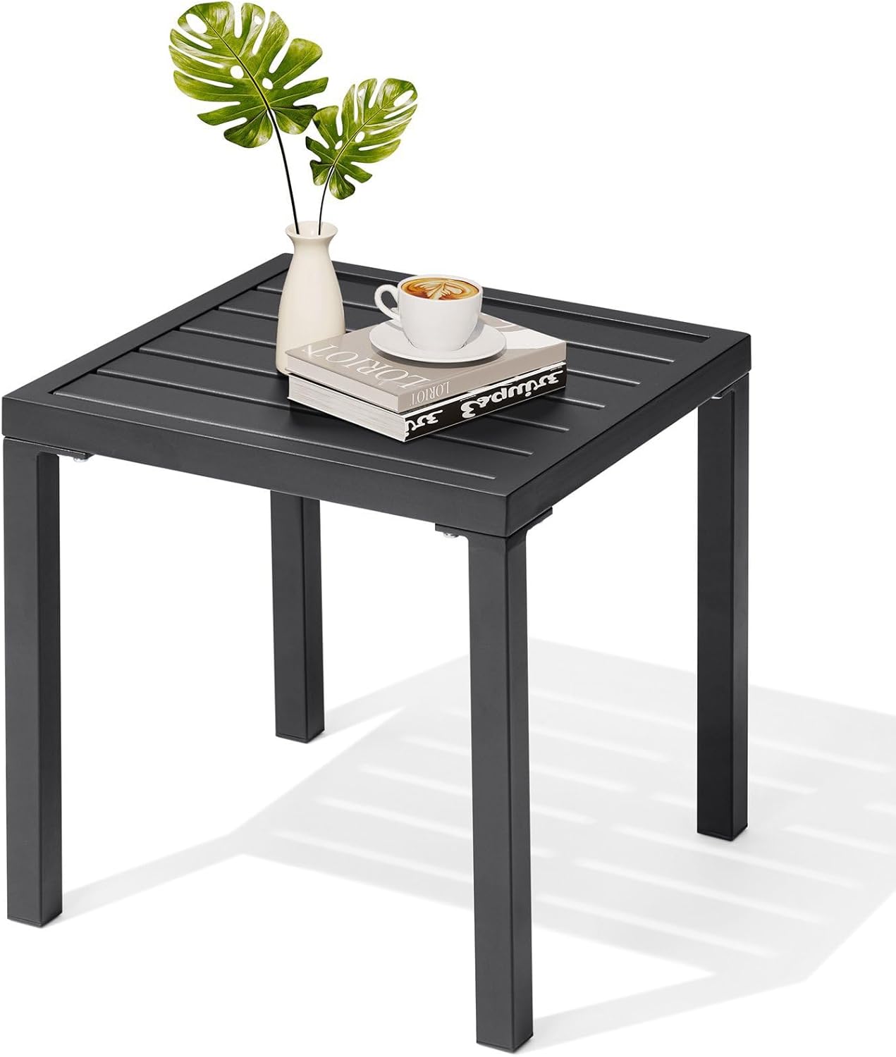 Crestlive Products Outdoor Side Table Set of 2 - Small Metal Square End Table - Easy to Assemble, Weather Resistant Ideal for Garden, Patio, Poolside, Beach, Balcony, Porch