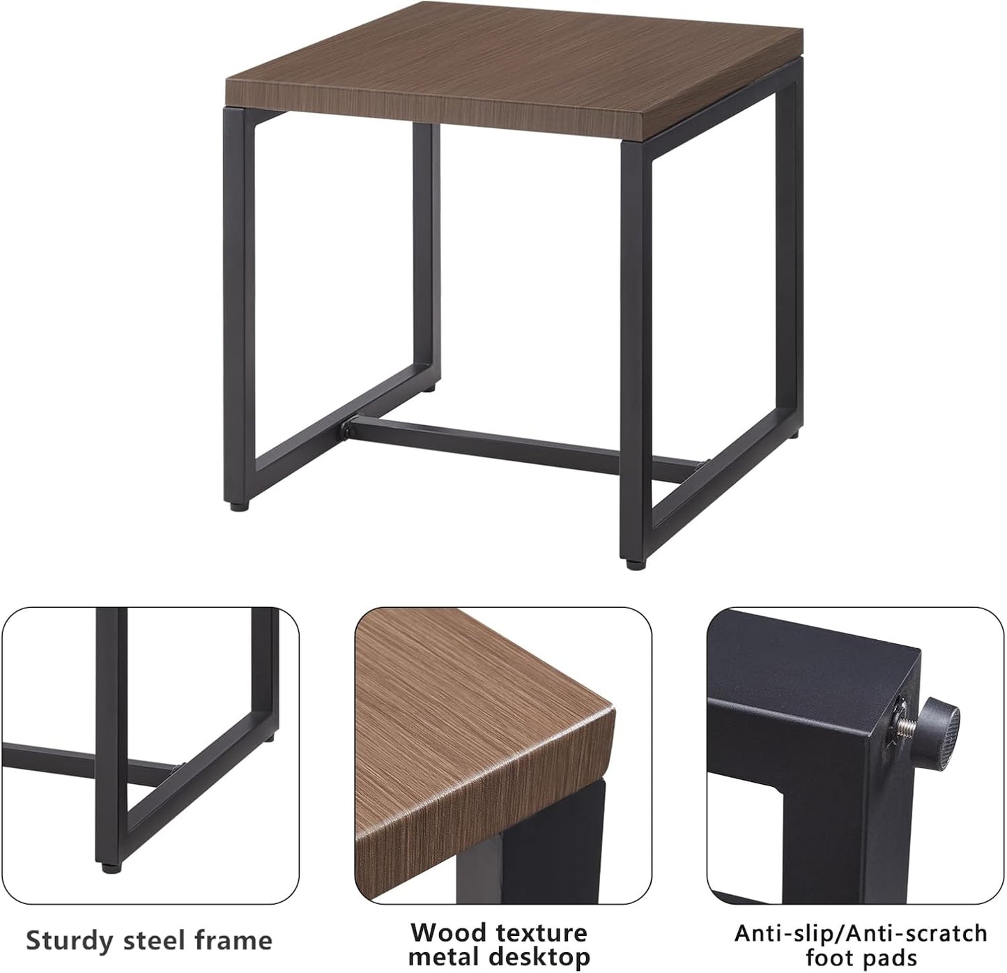 Rilyson Patio Tables Outdoor Coffee Table - Steel Side Tables End Table for Proch Deck Balcony Garden Squre Brown Tabletop