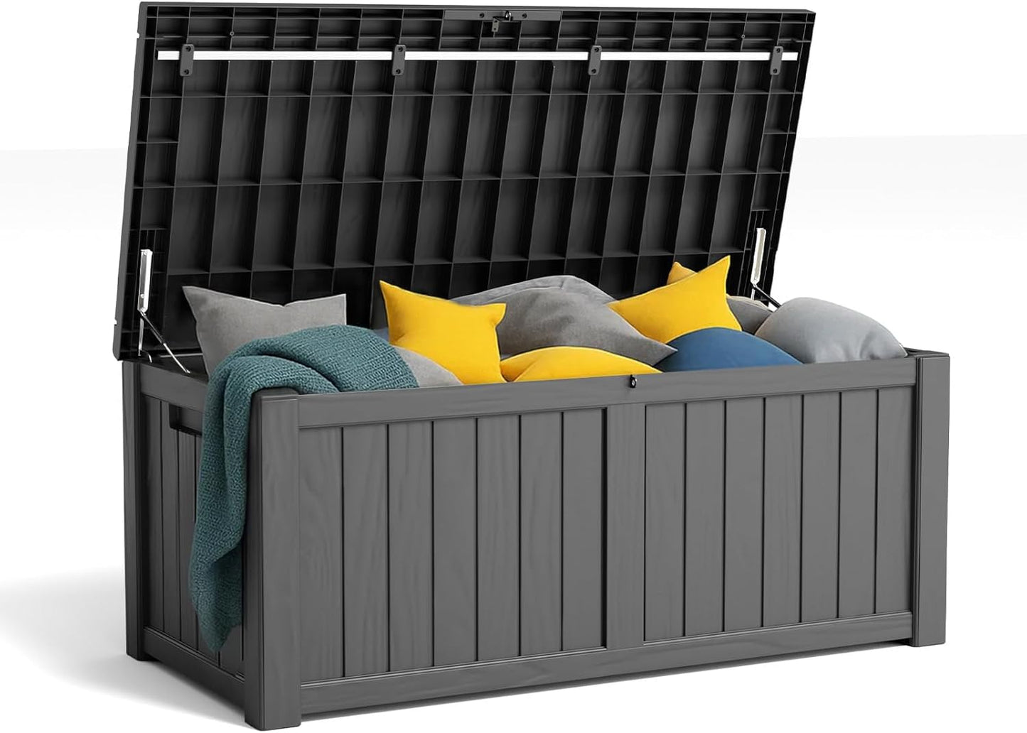 100 Gallon Resin Deck Box, Lockable Patio Outdoor Storage Box for Furniture, Garden Tools and Tools Storage, Waterproof Outside Storage Boxes - Black