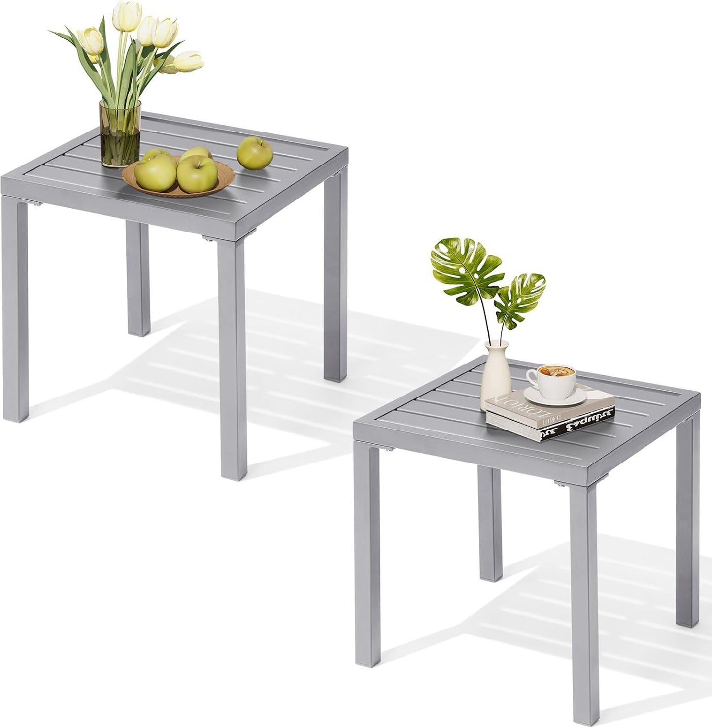 Crestlive Products Outdoor Side Table Set of 2 - Small Metal Square End Table - Easy to Assemble, Weather Resistant Ideal for Garden, Patio, Poolside, Beach, Balcony, Porch