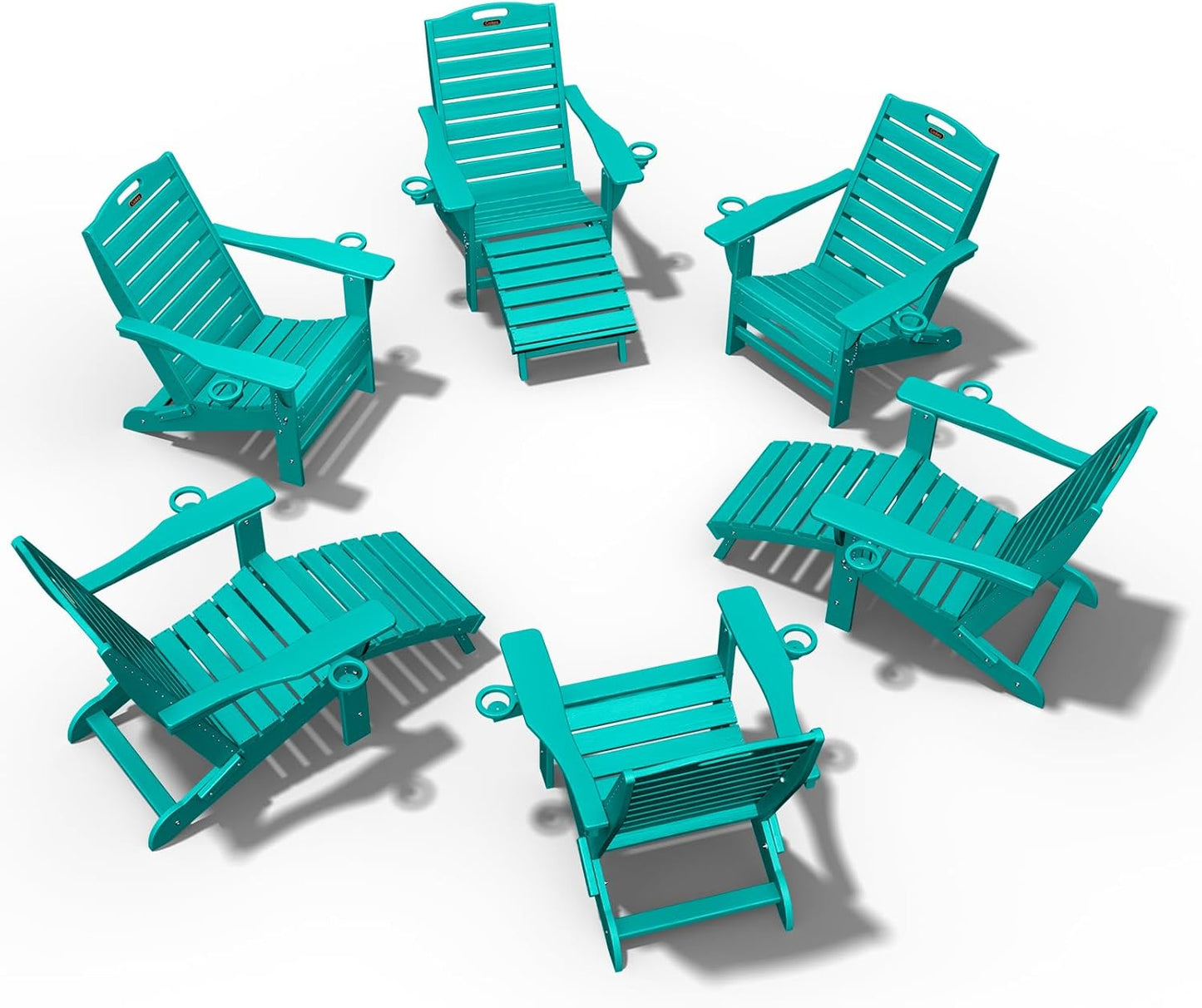 Ciokea Folding Adirondack Chair with Retractable Ottoman, Outdoor Fire Pit Chairs with Pull Out Foot Rest Weather Resistant Lawn Patio Chair with 2 Cup Holder (Gray)
