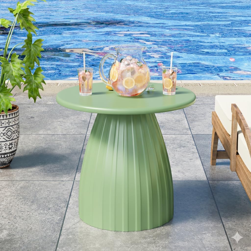 Round Metal Patio Outdoor Side Table, Steel Outdoor Accent Table, Black Small End Table Patio Furniture, for Garden, Pool, Yard, Balcony, Living Room, Deck, Weather Resistant, No Assembly