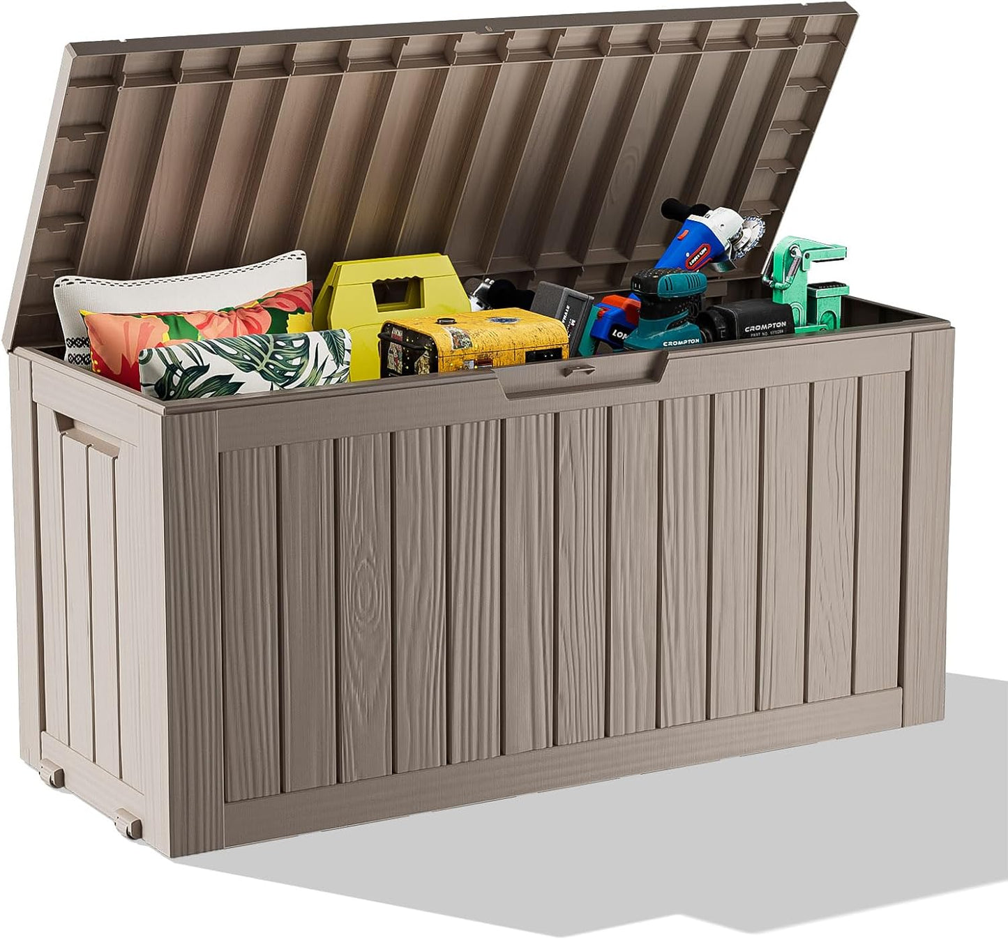 Outdoor Storage Box with Wheels – 75 Gallon Mobile Waterproof Resin Deck Box, Lockable Storage for Patio Cushions, Garden Tools, Pool Accessories – UV-Resistant Storage Bench for Backyard & Deck