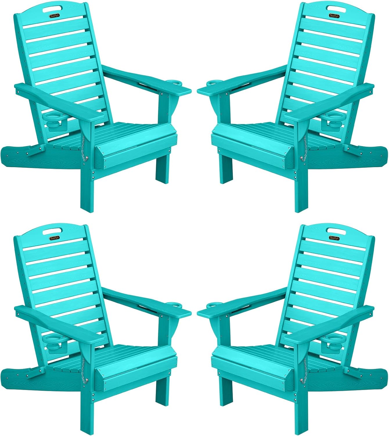 Adirondack Chair Folding HDPE Adirondack Chairs with Cup Holder, Outdoor Fire Pit Chairs All-Weather Lawn Chair for Deck Patio Garden (Grey)