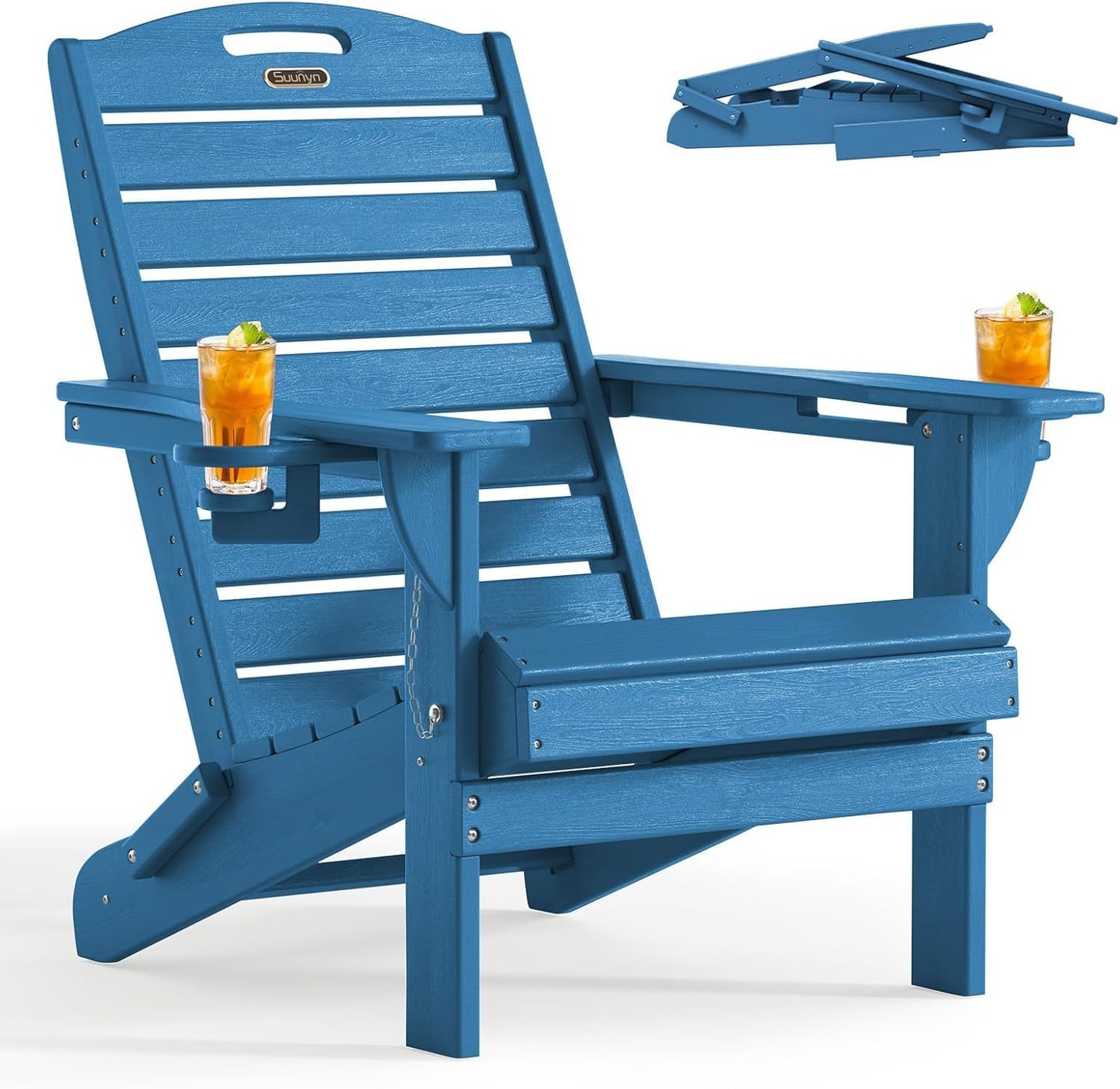 Adirondack Chair Folding HDPE Adirondack Chairs with Cup Holder, Outdoor Fire Pit Chairs All-Weather Lawn Chair for Deck Patio Garden (Grey)