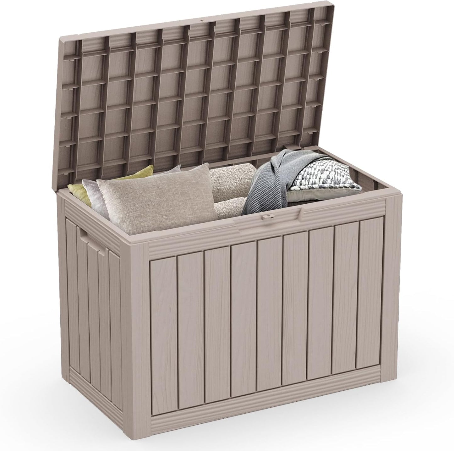 Outdoor Storage Box with Wheels – 75 Gallon Mobile Waterproof Resin Deck Box, Lockable Storage for Patio Cushions, Garden Tools, Pool Accessories – UV-Resistant Storage Bench for Backyard & Deck