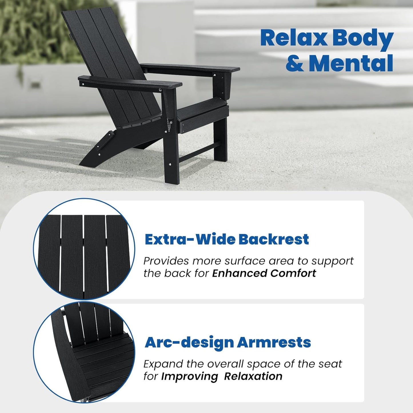 Folding Adirondack Chair Set of 2 with Table Weather Resistant Foldable Fire Pit Chairs HDPE Outdoor Adirondack Chair for Patio Front Porch Pool Garden Deck Fire Pit Outside, Black