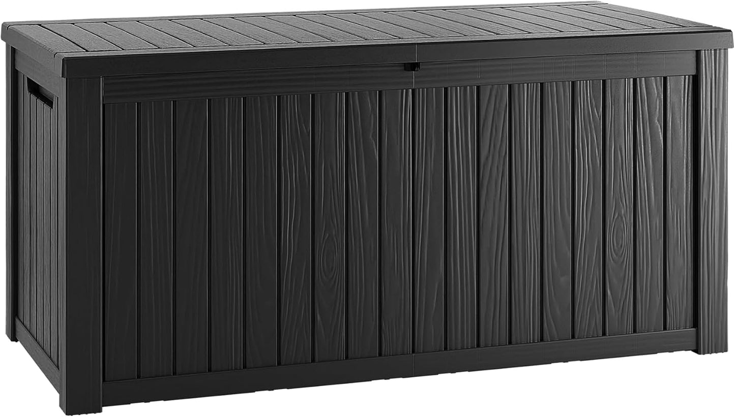 TARKARI 320 Gallon Lockable Resin Deck Box, Waterproof & UV-Resistant Outdoor Storage Box for Outdoor Cushion Storage, Garden Tools & Pool Accessories Storage, Black
