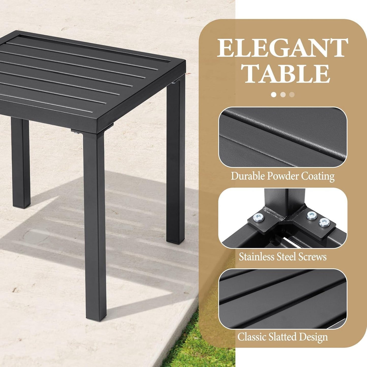 Crestlive Products Outdoor Side Table Set of 2 - Small Metal Square End Table - Easy to Assemble, Weather Resistant Ideal for Garden, Patio, Poolside, Beach, Balcony, Porch