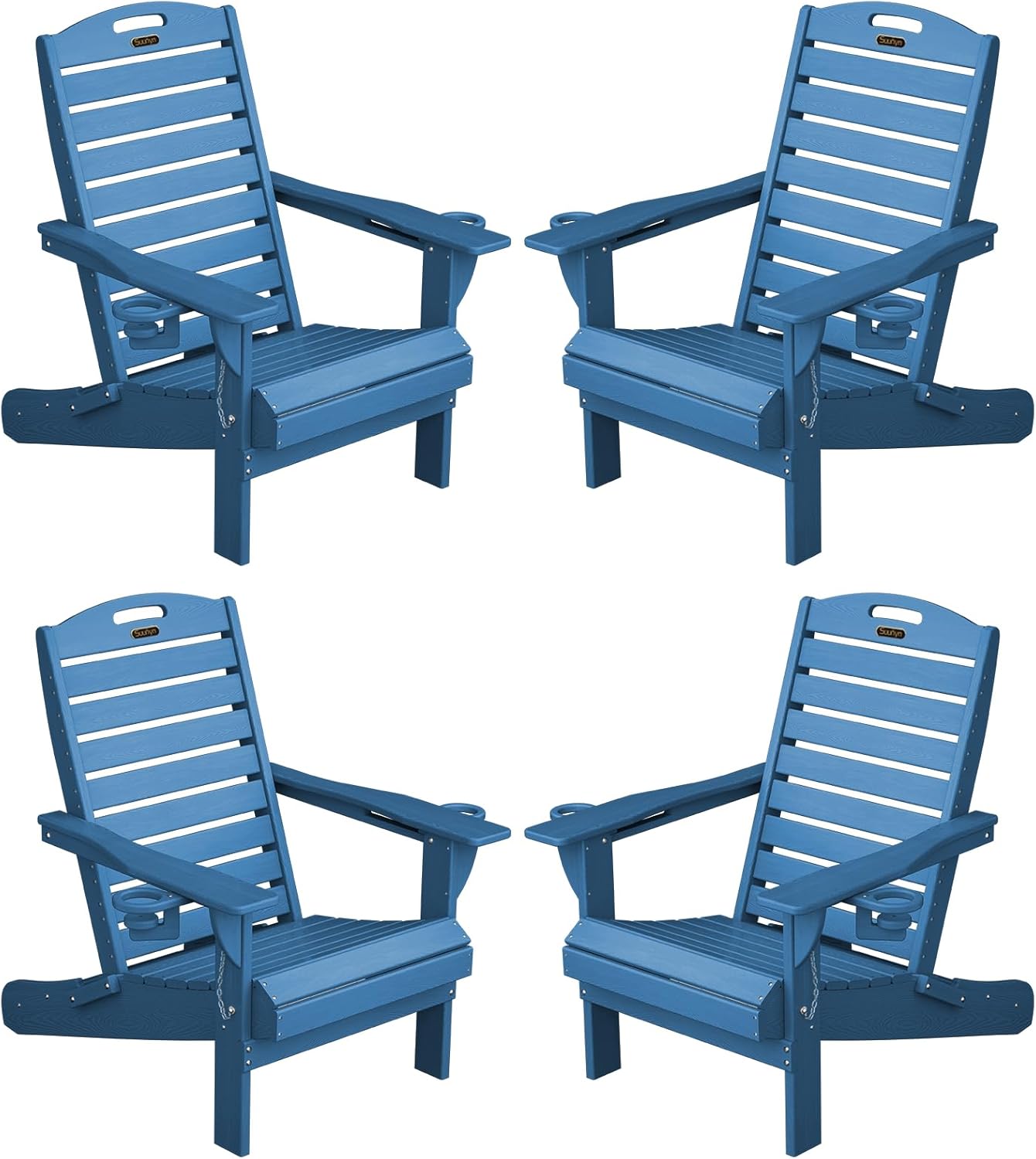 Adirondack Chair Folding HDPE Adirondack Chairs with Cup Holder, Outdoor Fire Pit Chairs All-Weather Lawn Chair for Deck Patio Garden (Grey)