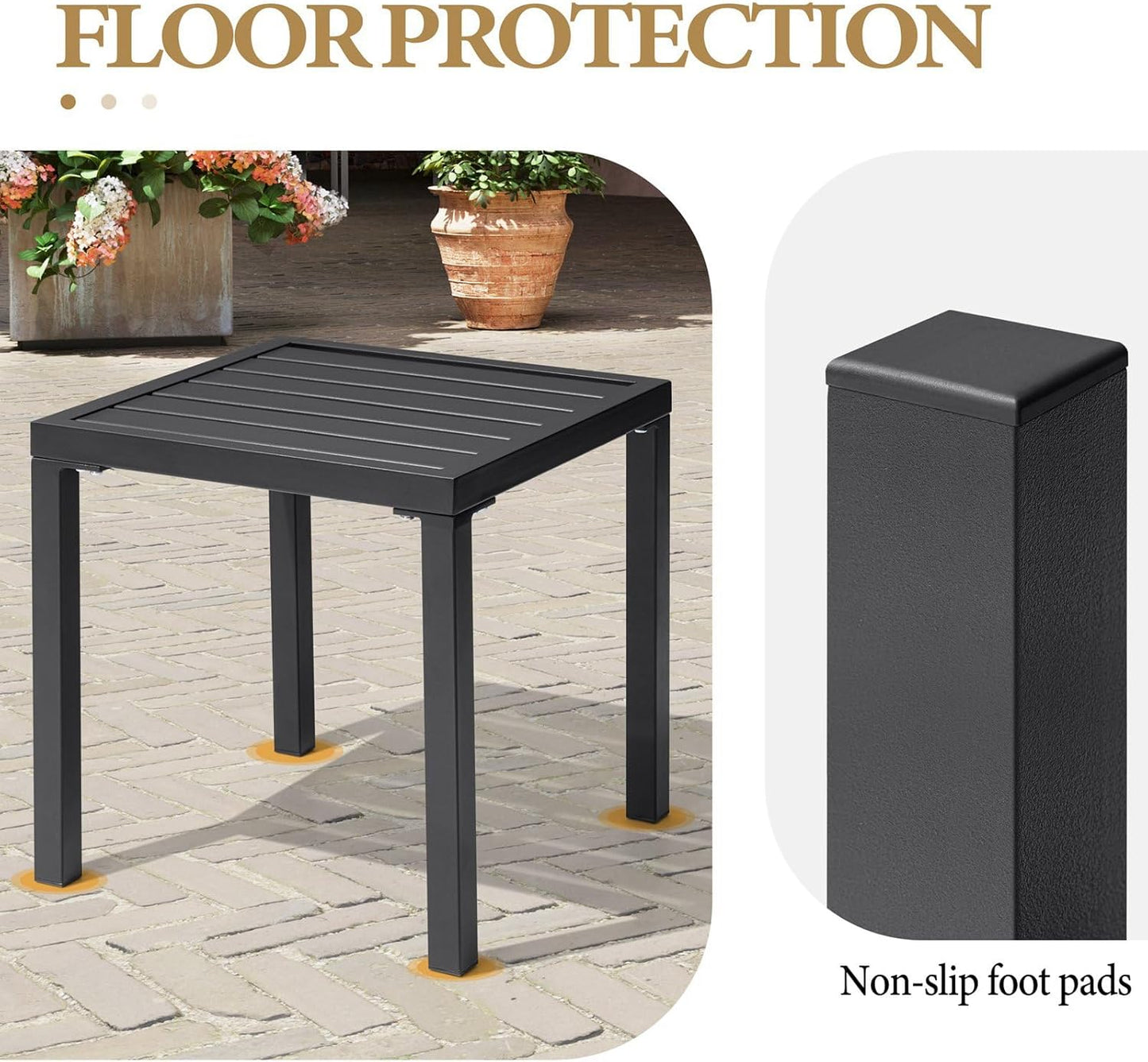 Crestlive Products Outdoor Side Table Set of 2 - Small Metal Square End Table - Easy to Assemble, Weather Resistant Ideal for Garden, Patio, Poolside, Beach, Balcony, Porch