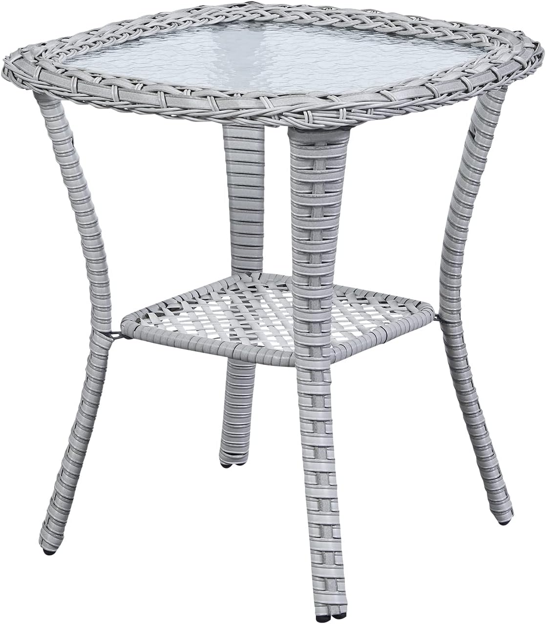 Rilyson Patio Tables Outdoor Coffee Table - Steel Side Tables End Table for Proch Deck Balcony Garden Squre Brown Tabletop