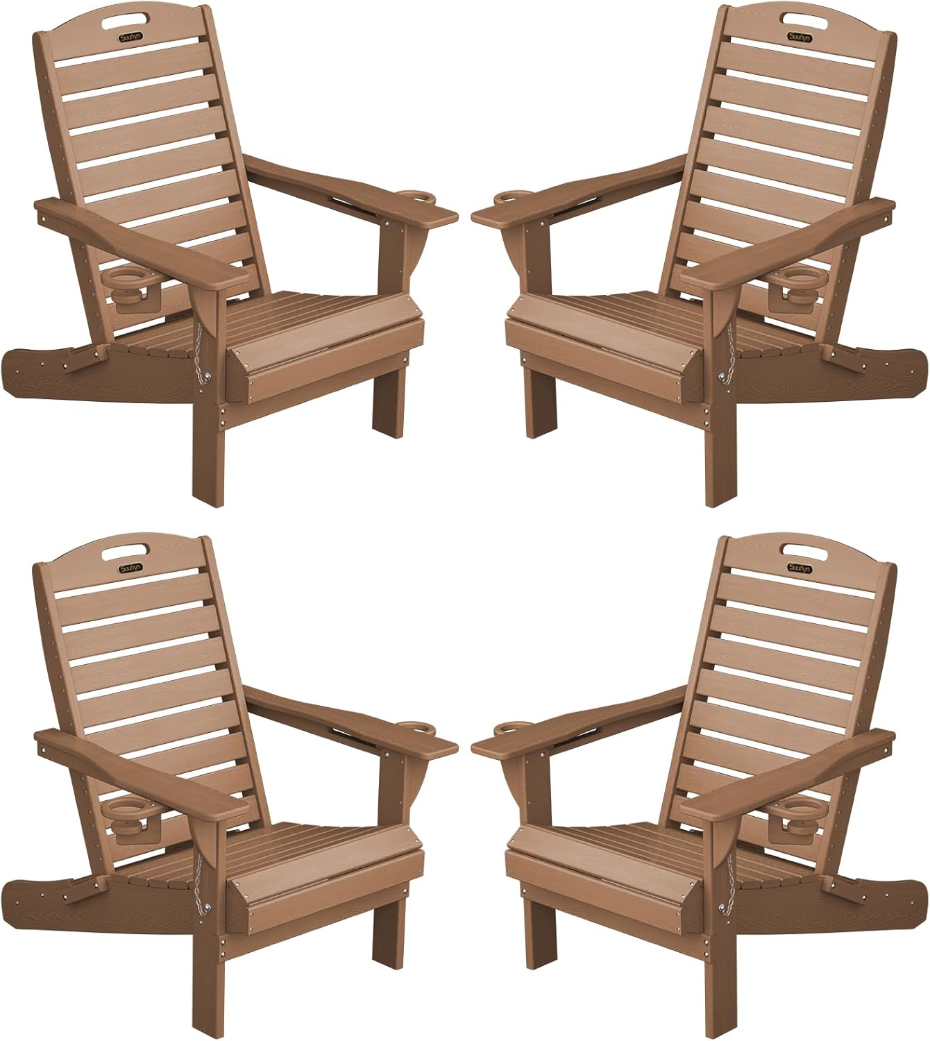 Adirondack Chair Folding HDPE Adirondack Chairs with Cup Holder, Outdoor Fire Pit Chairs All-Weather Lawn Chair for Deck Patio Garden (Grey)