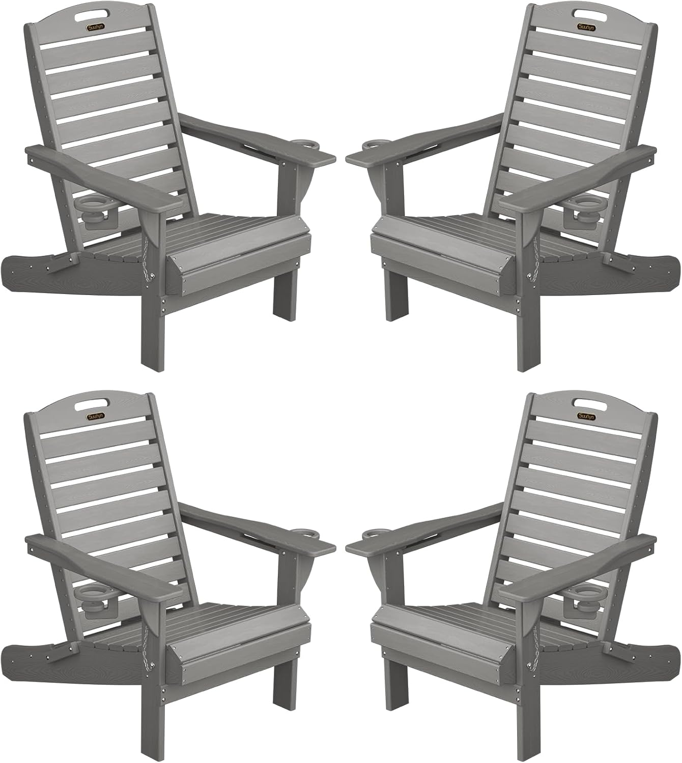 Adirondack Chair Folding HDPE Adirondack Chairs with Cup Holder, Outdoor Fire Pit Chairs All-Weather Lawn Chair for Deck Patio Garden (Grey)