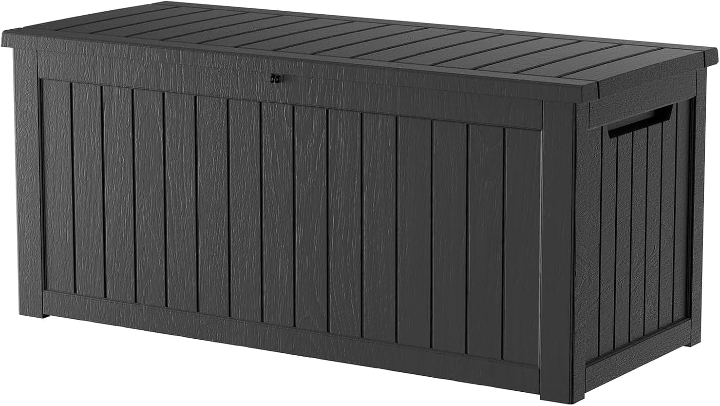 TARKARI 320 Gallon Lockable Resin Deck Box, Waterproof & UV-Resistant Outdoor Storage Box for Outdoor Cushion Storage, Garden Tools & Pool Accessories Storage, Black