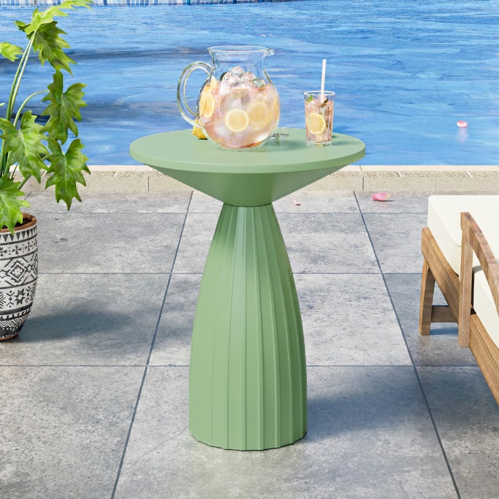 Round Metal Patio Outdoor Side Table, Steel Outdoor Accent Table, Black Small End Table Patio Furniture, for Garden, Pool, Yard, Balcony, Living Room, Deck, Weather Resistant, No Assembly