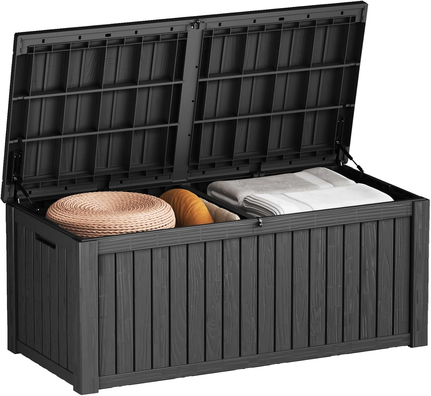 150 Gallon Outdoor Storage Box Waterproof Lockable Resin Deck Box Large, Patio Storage Bin for Pool Accessories Cushion Furniture, Garden Tools, UV-Resistant Outside Delivery Black