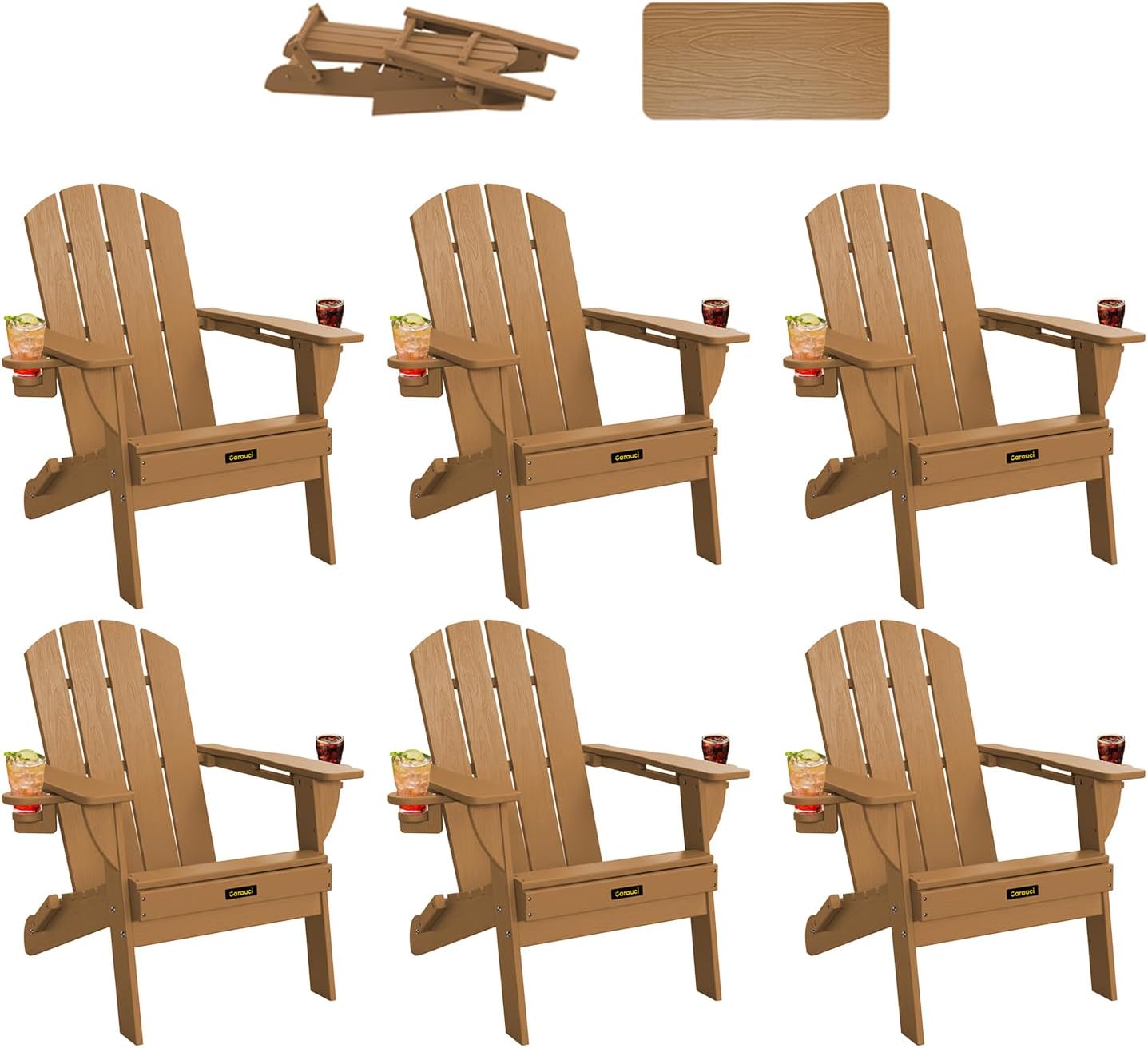 Plastic HDPE Adirondack Chair, Folding Adirondack Chair Weather Resistant with Cup Holder, Wooden Textured Fire Pit Outdoor Chair for Garden, Porch, Lawn, Backyard, Supports 380LBS, Black