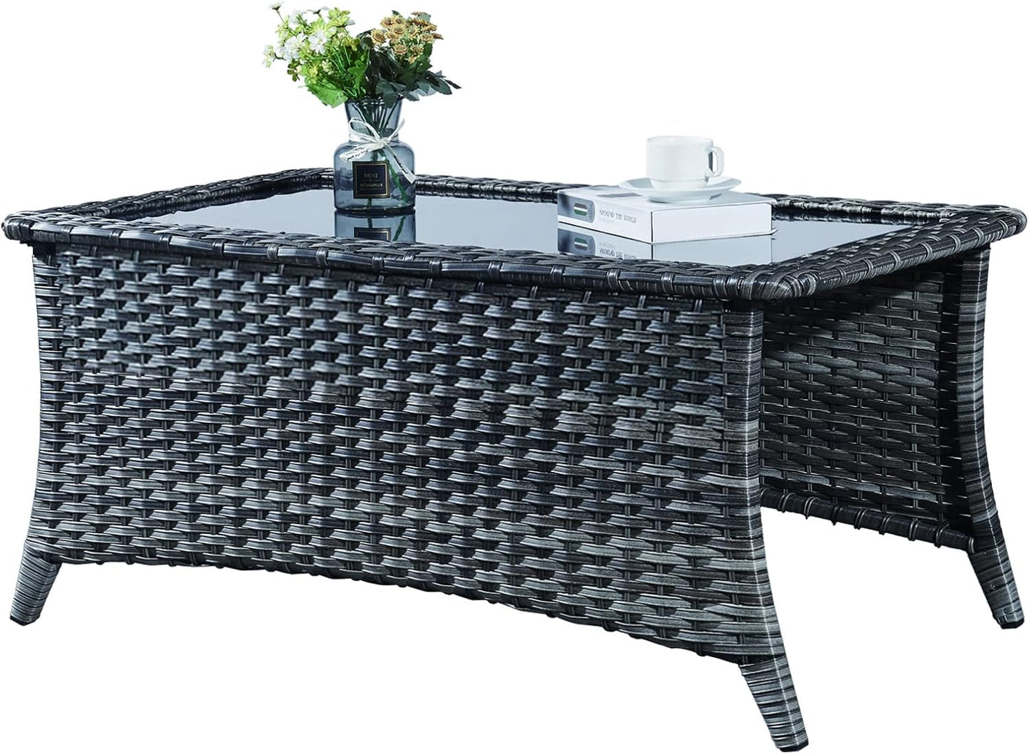 Rilyson Patio Tables Outdoor Coffee Table - Steel Side Tables End Table for Proch Deck Balcony Garden Squre Brown Tabletop
