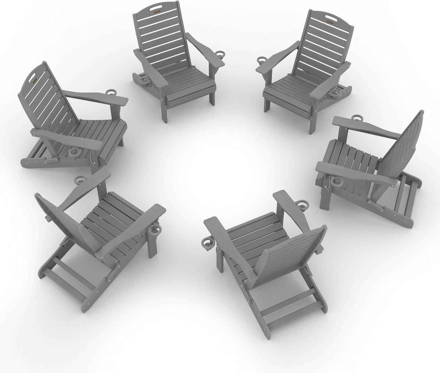 Adirondack Chair Folding HDPE Adirondack Chairs with Cup Holder, Outdoor Fire Pit Chairs All-Weather Lawn Chair for Deck Patio Garden (Grey)