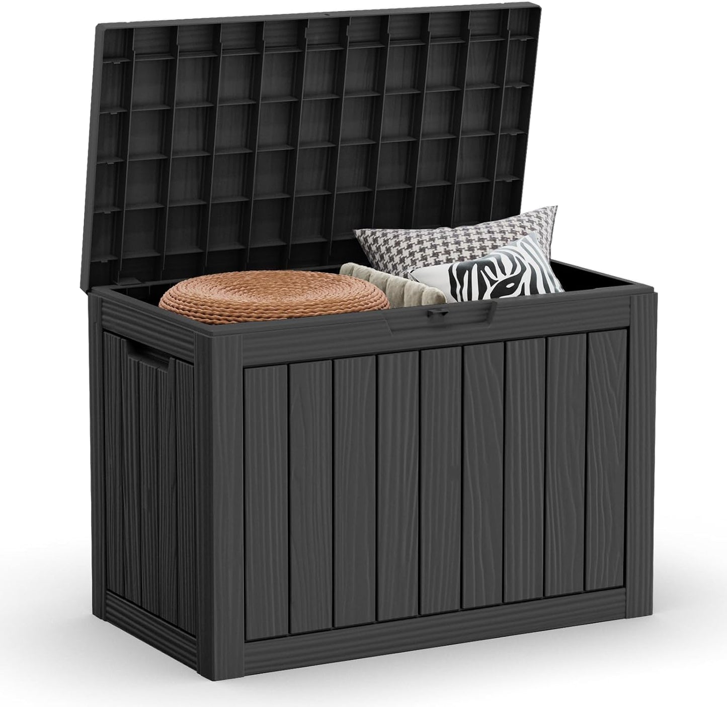 Outdoor Storage Box with Wheels – 75 Gallon Mobile Waterproof Resin Deck Box, Lockable Storage for Patio Cushions, Garden Tools, Pool Accessories – UV-Resistant Storage Bench for Backyard & Deck