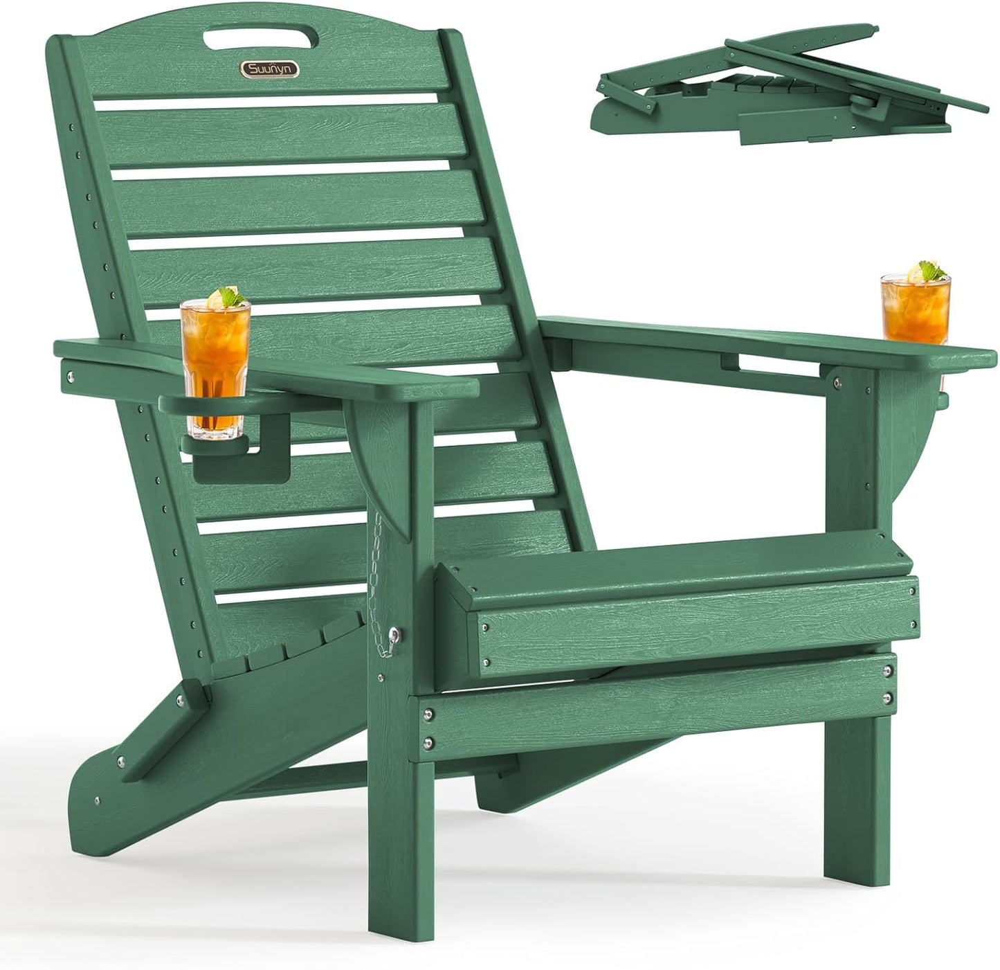Adirondack Chair Folding HDPE Adirondack Chairs with Cup Holder, Outdoor Fire Pit Chairs All-Weather Lawn Chair for Deck Patio Garden (Grey)