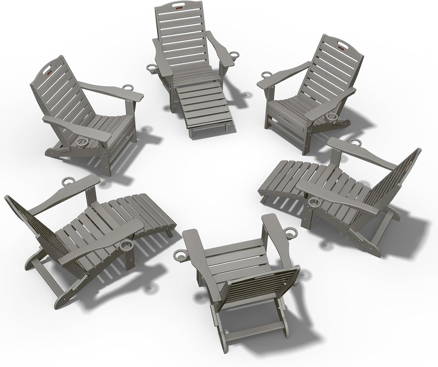 Ciokea Folding Adirondack Chair with Retractable Ottoman, Outdoor Fire Pit Chairs with Pull Out Foot Rest Weather Resistant Lawn Patio Chair with 2 Cup Holder (Gray)