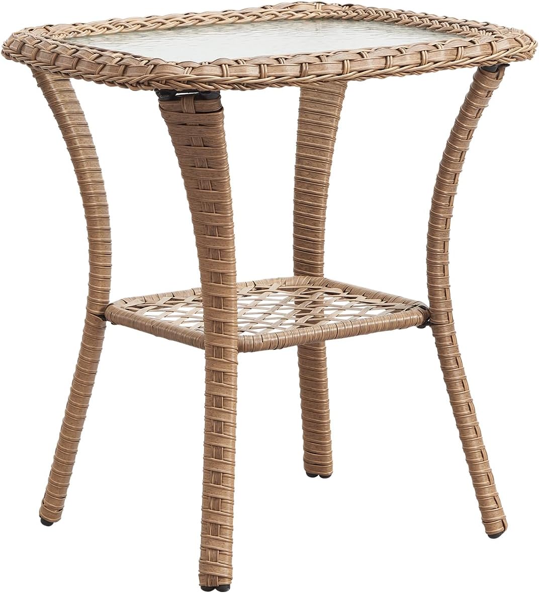 Rilyson Patio Tables Outdoor Coffee Table - Steel Side Tables End Table for Proch Deck Balcony Garden Squre Brown Tabletop