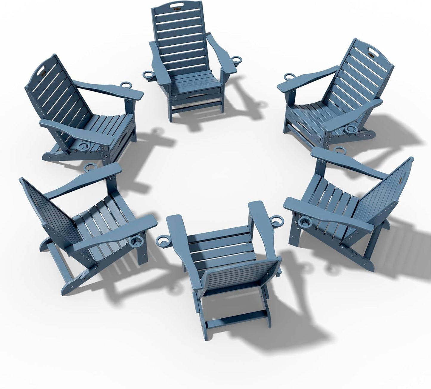 Folding Adirondack Chair with Retractable Ottoman Weather Resistant Fire Pit Chair Patio Chair with 2 Cup Holder Lawn Outdoor Lounge Chairs (Grey)