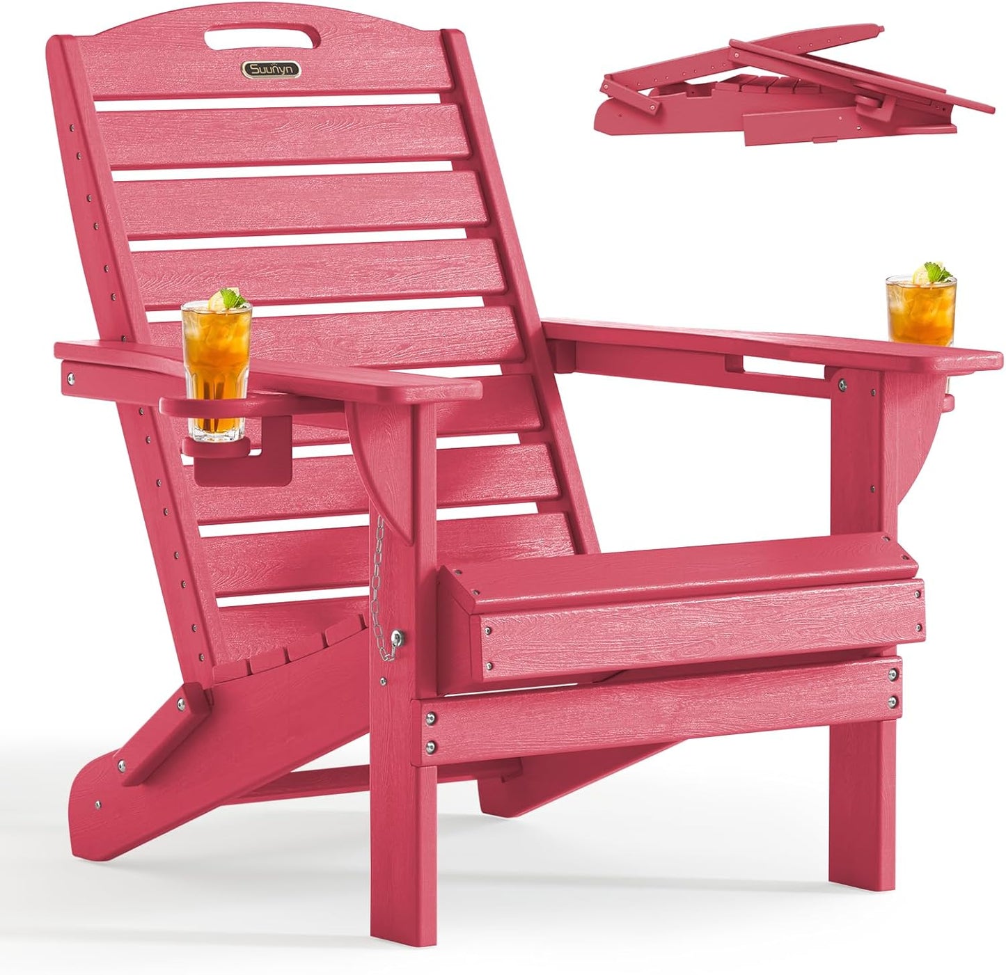 Adirondack Chair Folding HDPE Adirondack Chairs with Cup Holder, Outdoor Fire Pit Chairs All-Weather Lawn Chair for Deck Patio Garden (Grey)