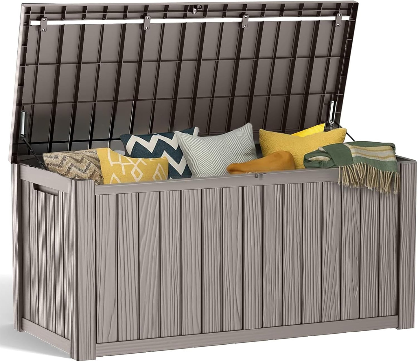 100 Gallon Resin Deck Box, Lockable Patio Outdoor Storage Box for Furniture, Garden Tools and Tools Storage, Waterproof Outside Storage Boxes - Black
