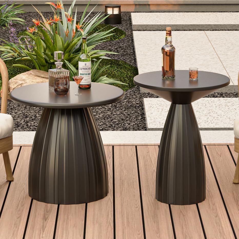 Round Metal Patio Outdoor Side Table, Steel Outdoor Accent Table, Black Small End Table Patio Furniture, for Garden, Pool, Yard, Balcony, Living Room, Deck, Weather Resistant, No Assembly