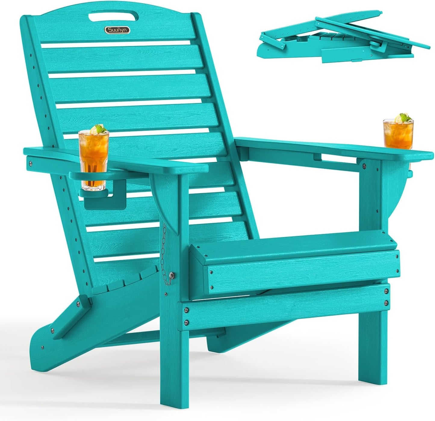 Adirondack Chair Folding HDPE Adirondack Chairs with Cup Holder, Outdoor Fire Pit Chairs All-Weather Lawn Chair for Deck Patio Garden (Grey)