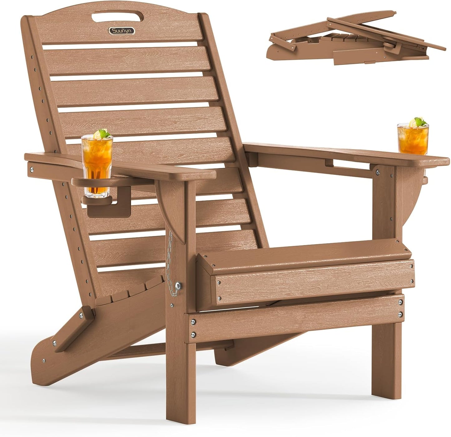Adirondack Chair Folding HDPE Adirondack Chairs with Cup Holder, Outdoor Fire Pit Chairs All-Weather Lawn Chair for Deck Patio Garden (Grey)