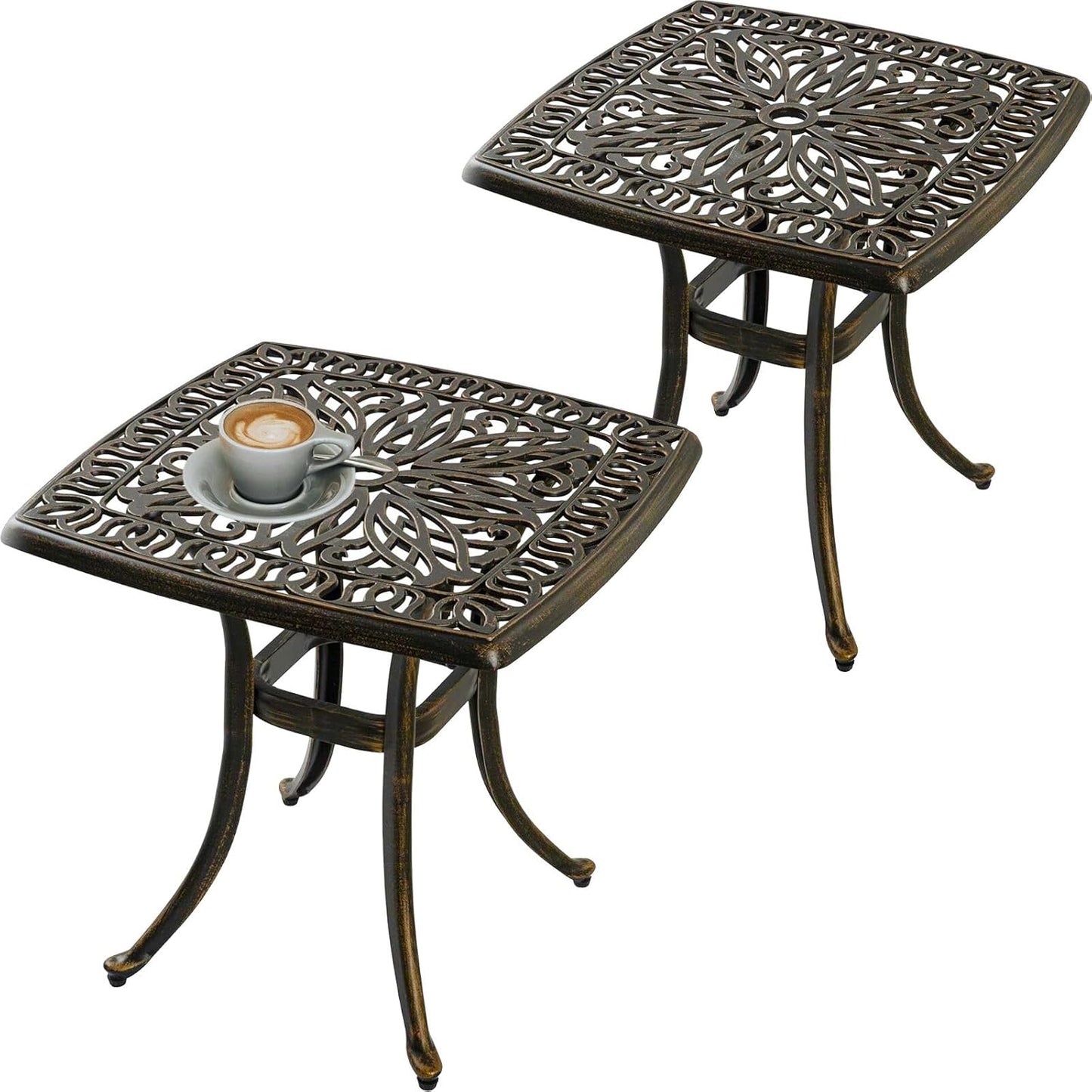 Outdoor 21" Cast Aluminum Square Side Table Set of 2 End Table for Patio, Backyard, Pool, Indoor Companion, Easy Maintenance and Weather Resistant, Black